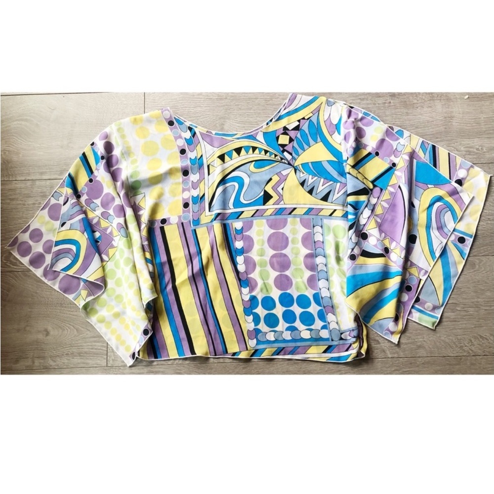 Vintage Jaipur Geographic Colorful Blouse Flare Sleeve Blouse Top